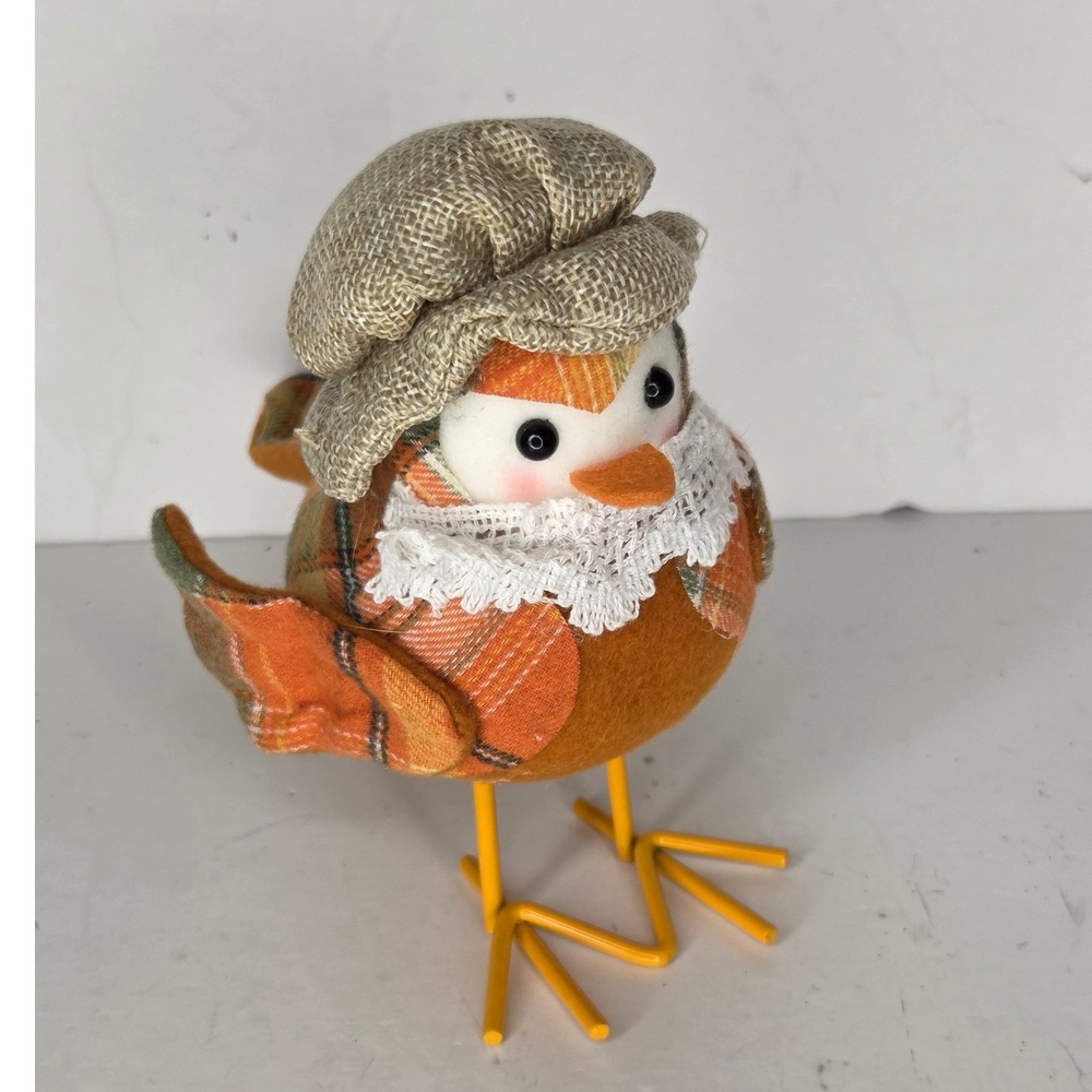 Target Fall Harvest Bird Figurine Plaid Wings Burlap Hat Lace Collar Orange